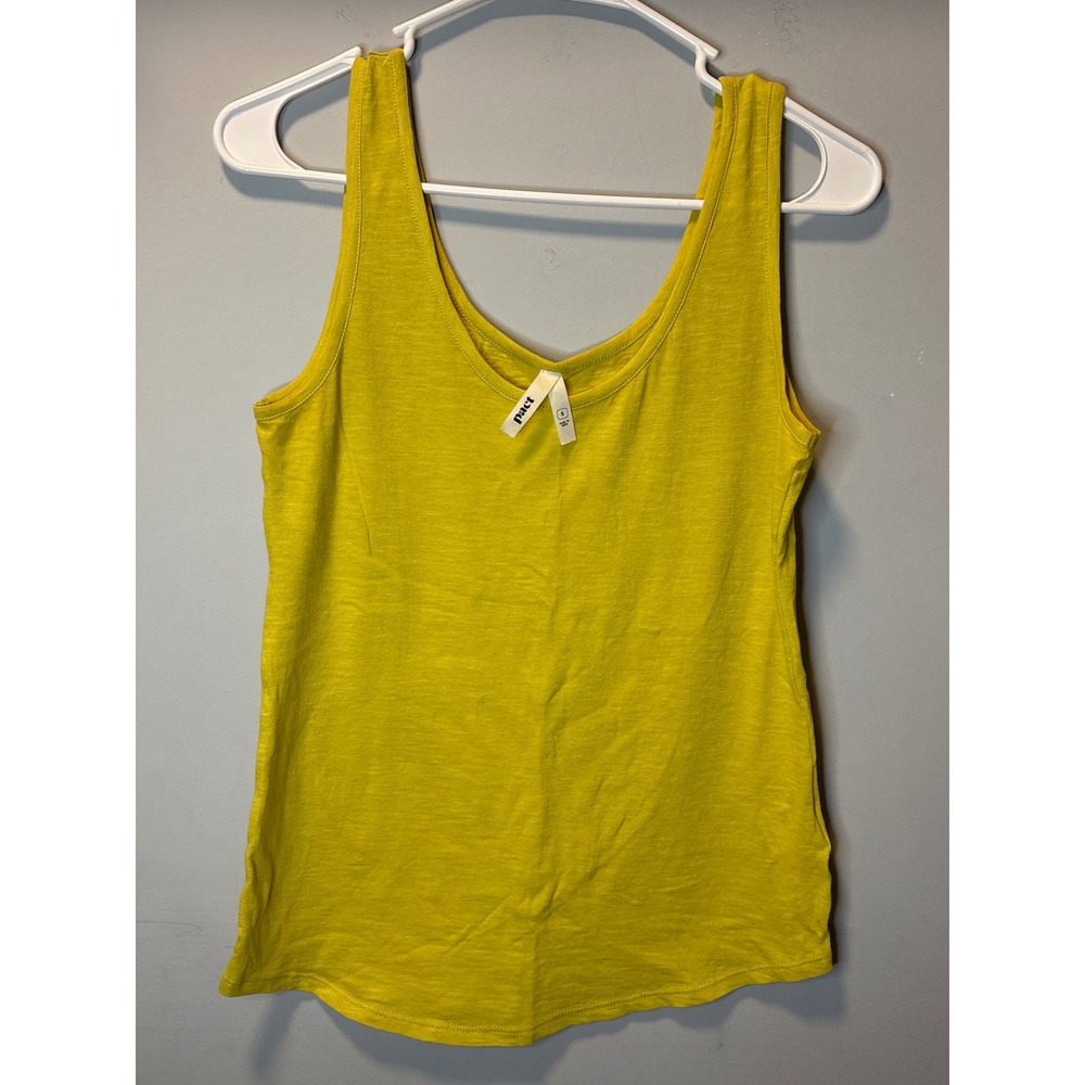Pact Organic Cotton Tank Top Chartreuse Yellow Scoop Neck Sleeveless Small